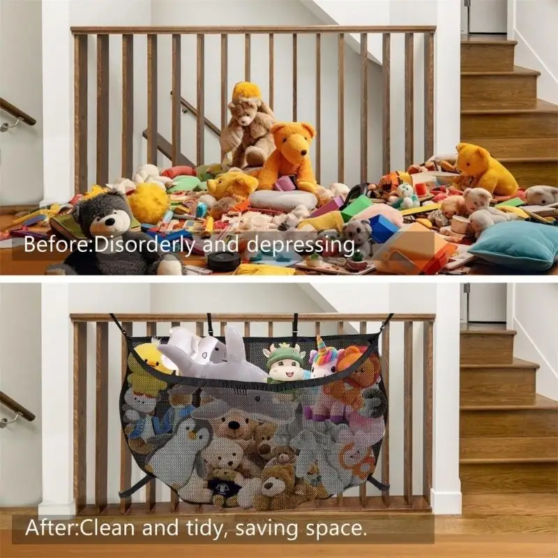 Oversized Convertible Plush Animal Storage Net For Staircase Railings And Activity Zone Arrangement 37JD
