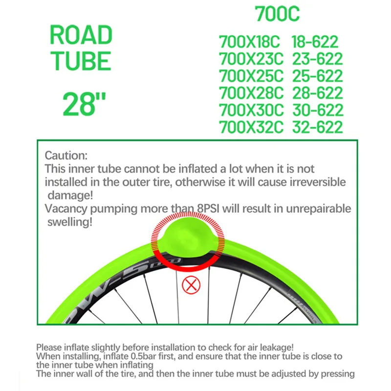 CYCLAMI Ultralight Bicycle Inner Tube Road Bike Bicycle TPU Inner Tire 60 80mm French Valve 700C18 25 28 32 Super Light Tube