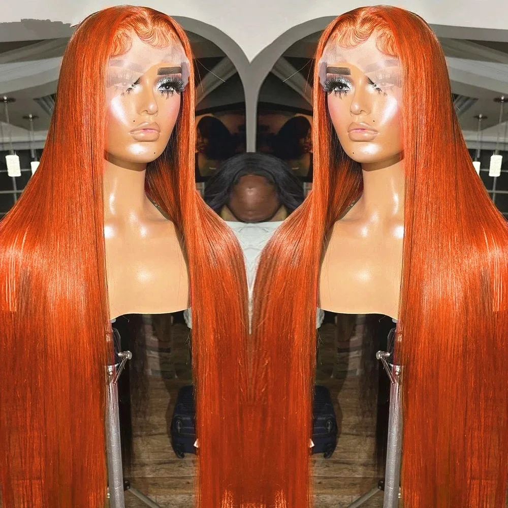 

30 Inch Orange Ginger Bone Straight 13x6 HD Lace Frontal Wigs Human Hair 200 Density 350 Colored 13x4 Lace Front Wig For Women