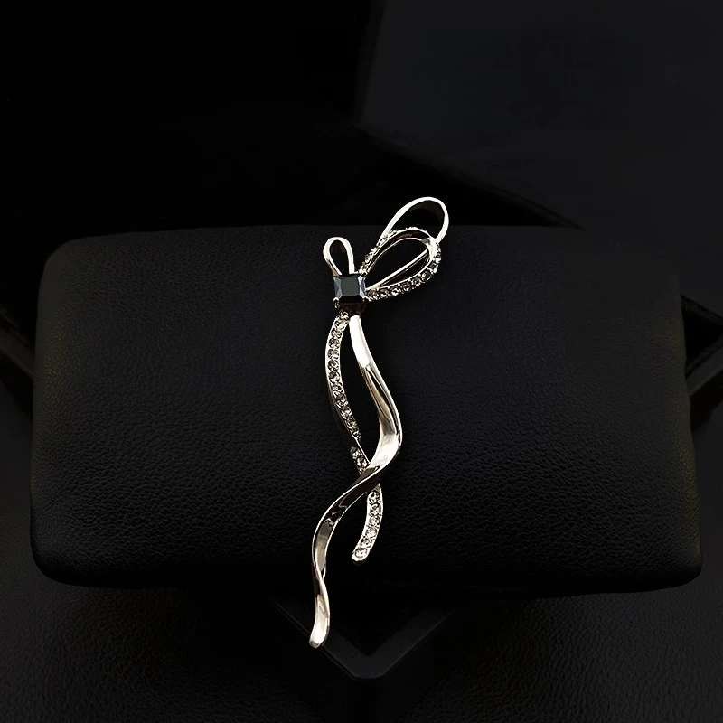 

1785 New Dark Flash Black Ribbon Bowknot Brooch Women's Suit Corsage Neckline Pin Luxury Elegant Jewelry for Wedding Party Gift