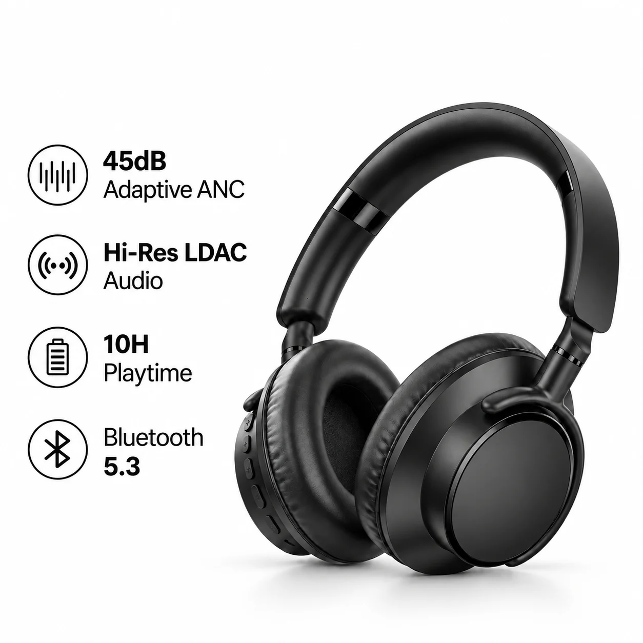 BT08 Pro Over Ear Headphone 45dB Adaptive ANC Hi-Res LDAC Spatial Sound Wireless Earphone Bluetooth 5.3 Dual Driver 10H Headset