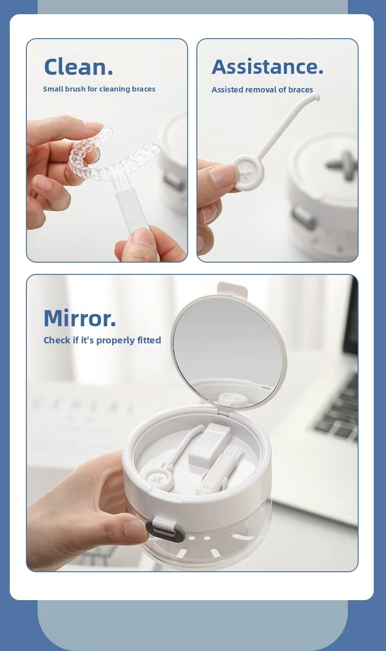 Drei-in-Eins Multifunktions-Zahnspangenaufbewahrungsbox, neues Design, Reinigungs- und Abtropfbox für kieferorthopädische Geräte – Detail 5