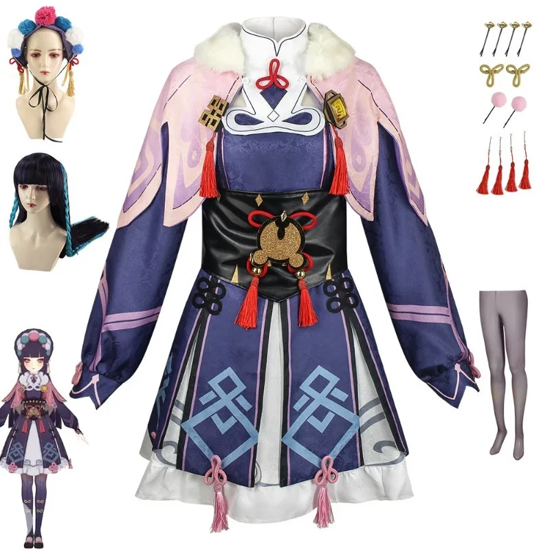 

Anime Genshin Impact Yun Jin Cosplay Costume Full Set Lolita Dress with Hat Wig Halloween Carnival Party Cosplay Events Women