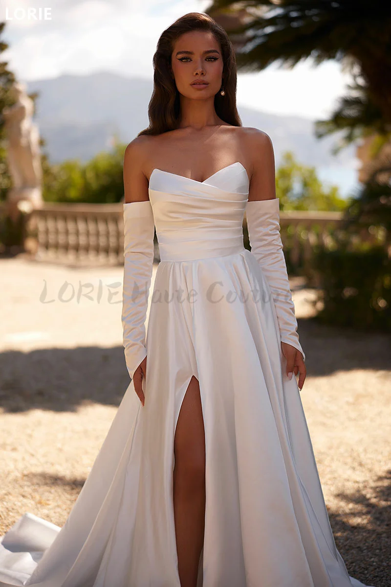 LORIE A-line Half Sleeves Wedding Dresses Sweethear Princess Bridal Gown Side Spile Elegant Wedding Party Gowns Customized