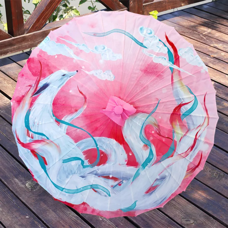 Super Fairy Nine-tail-Fox Umbrella Rain Women Oil Paper Umbrella Female Male Silk Rainproof Hanfu Paraguas Parasol Sombrilla