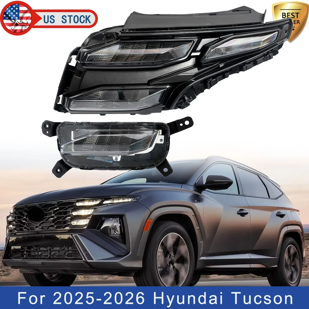 Front Left Head Light For Hyundai Tucson SEL Sport 4-Door 2025 2026 Smoked LED Daytime Running Light Headlight Driver Car Lights