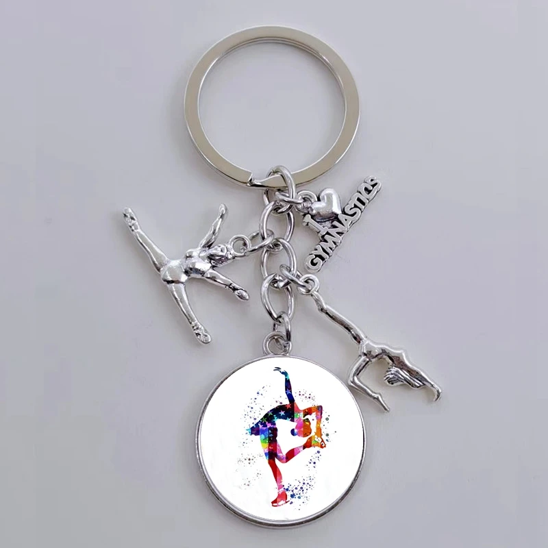 New Rhythmic Gymnastics Keychain Gymnast Cabochon Glass Design Keychain Pendant Memorial Gift Kawaii Gymnastics Dance Lover Gift