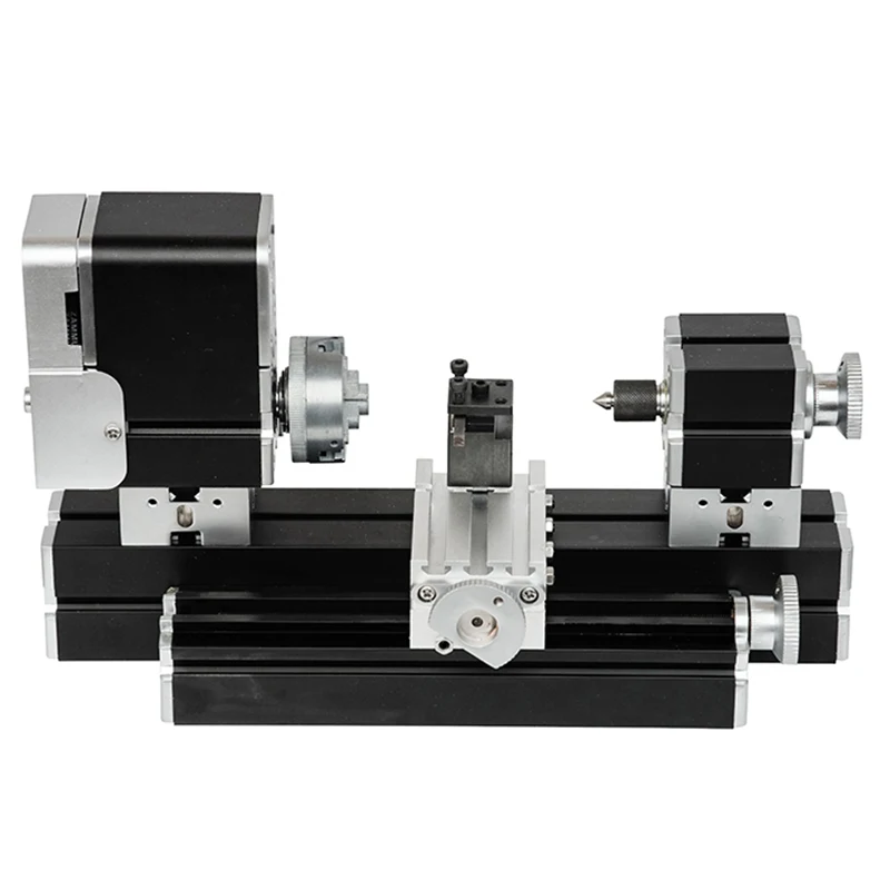 60W Enhanced Miniature Metal Lathe 50mm Center Height Mini DIY Lathe for Aluminum,Wood, Plastic Materials