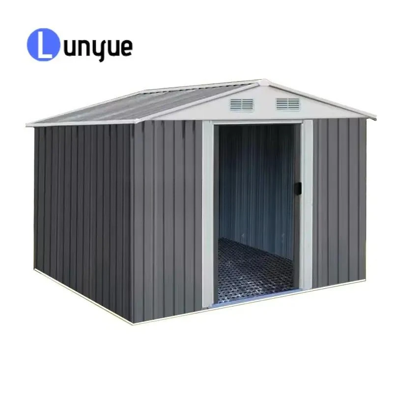 Grey Waterproof Sliding Door Storage Shed Outdoor Garden Tool House Weather Resistant Durable Metal Cabinet for Backyard