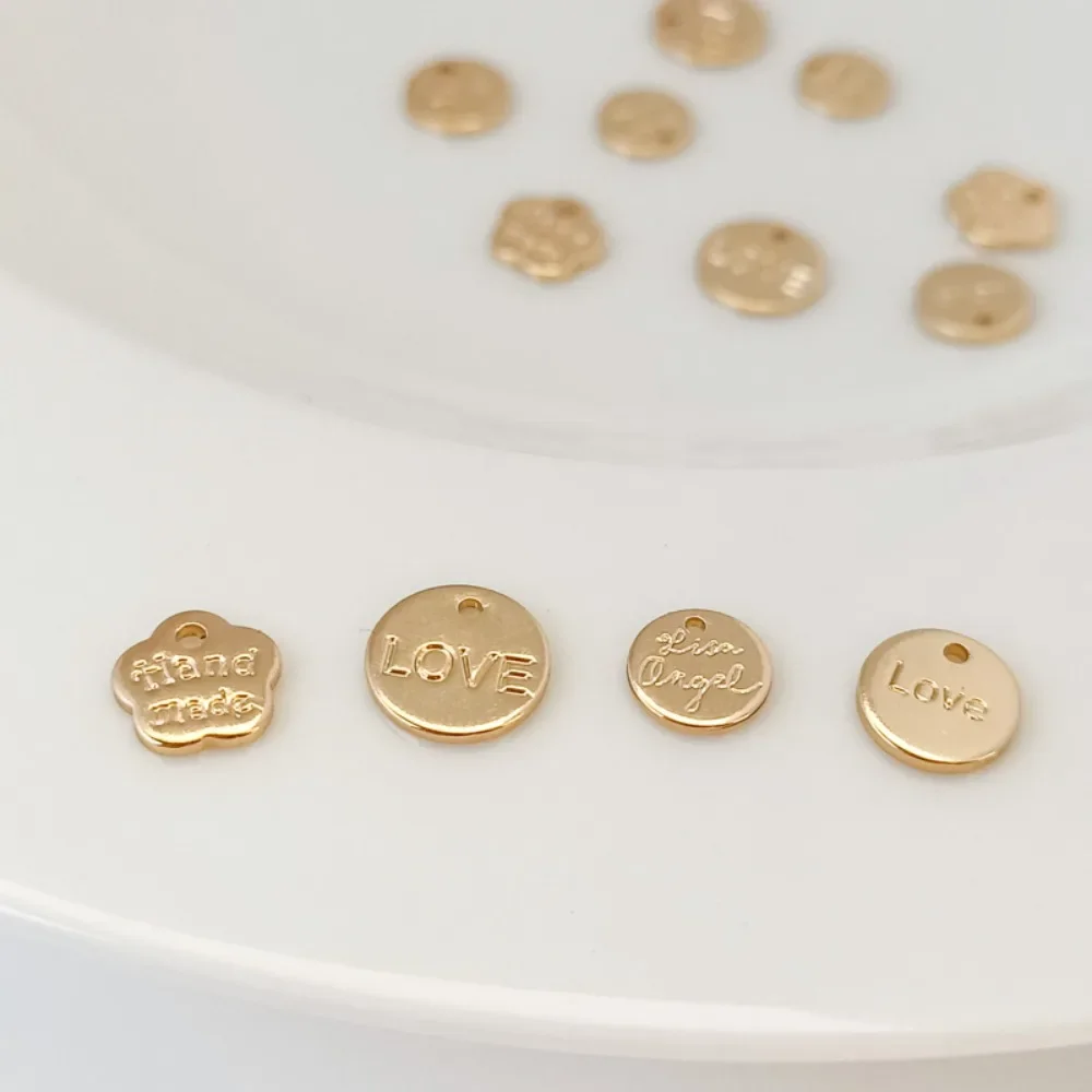 

14K Gold-plated Solid Single-hole Round Piece Love Letter Plum Blossom Pendant Bracelet, DIY Handmade Jewelry Accessory