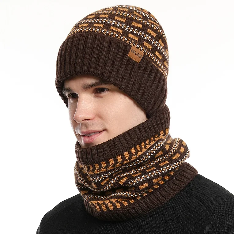 Fashion Trend European American Autumn Winter Men\'s Luxury Knitted Hat, Scarf, Glove,Warm Three Piece Set Clothing Accessories