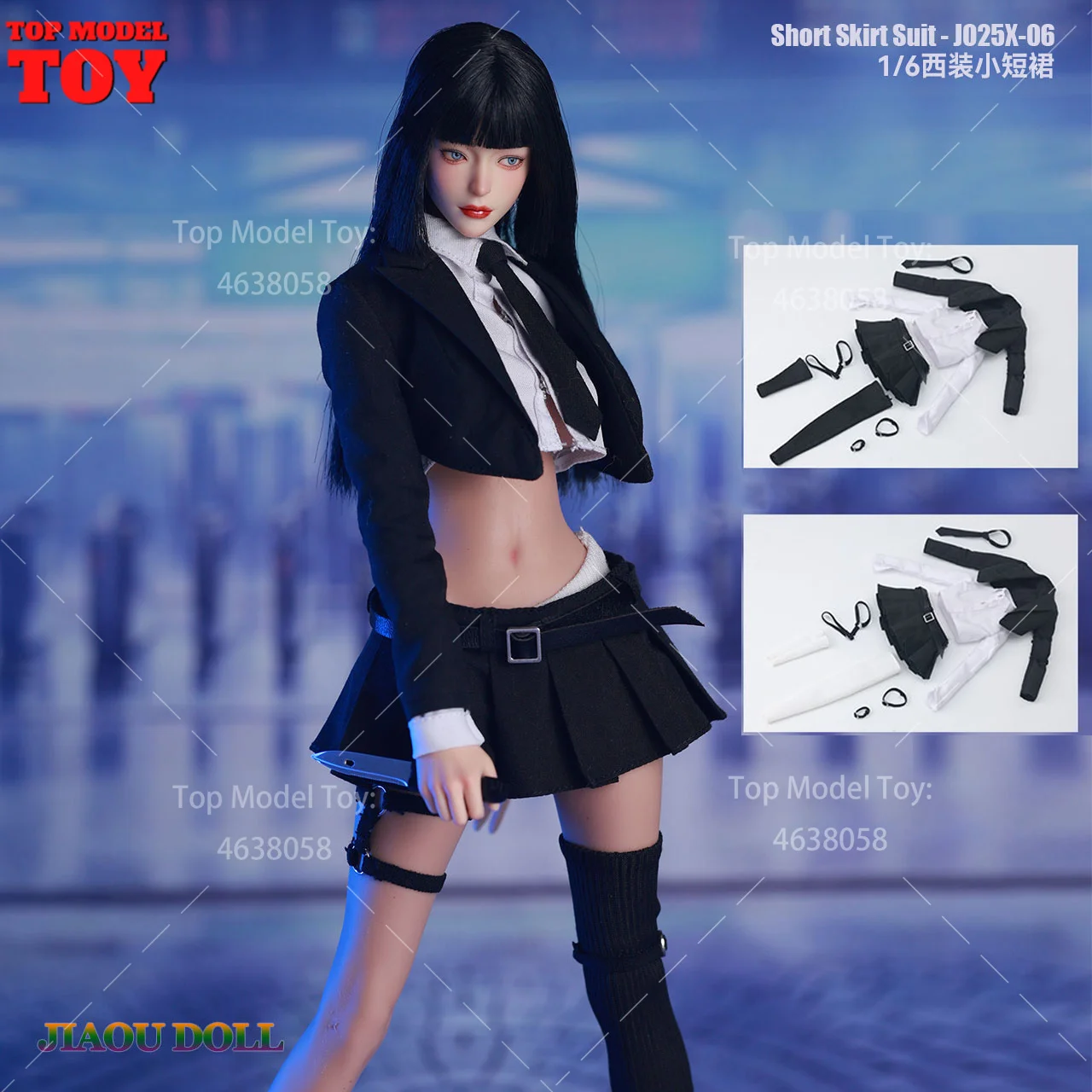 

JO25X-06 1/6 Suit Waist Revealing Short Skirt Set with Socks Shirt Tie Clothes Model for 12'' Female Soldier Action Figure Body