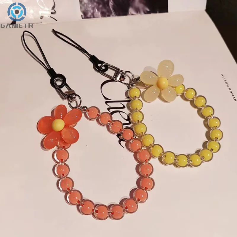 1pc Macaron-Colored Crystal Bead String Fashion Mobile Phone Lanyard Ins Style Handmade Beaded Anti-Lost Mobile Phone Chain