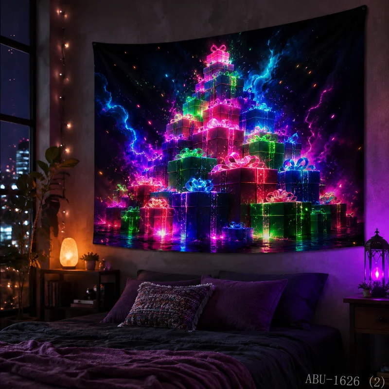 VIKAMA Colorful Nebula Spiral Light Vortex Gift Box Colorful Christmas Tapestry Wall Hanging Decor for Living Room