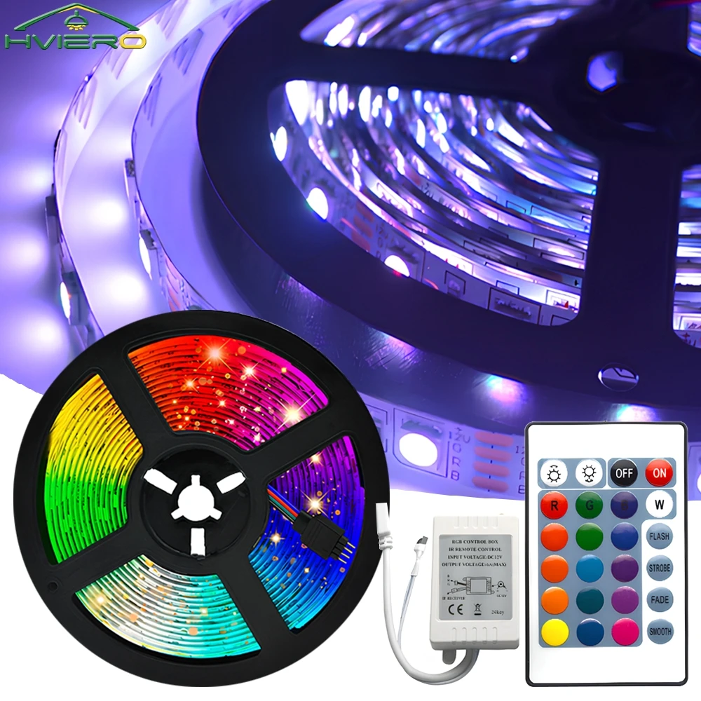 

RGB Flexible Ribbon Ambient Lighting Led 5050 SMD LED Strip Lights 5M 300Led Wall Lamps Tape Diode 24key Control Home Decorative