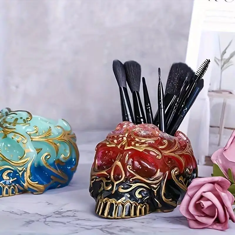 Totenkopf-Harzform mit aufwendigem Gothic-Design, wiederverwendbare, silikonähnliche Guseglasform für DIY-Harzhandwerk, Schmuck und Süßigkeitenboxen