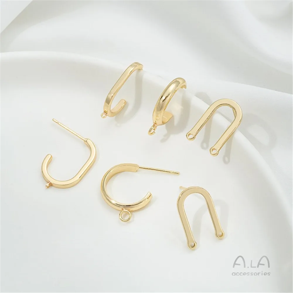 

14K Gold Geometric U-shaped Double Hanging C-shaped with Hanging Studs DIY Handmade Silver Needle Earrings Accessories Material