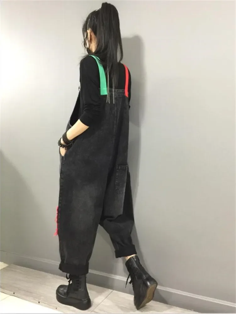 

Women Clothes Harajuku Denim Jumpsuit Summer Casual Letter Print Fashion Jumpsuits Female Patchwork Wide Leg Rompers Streetwear