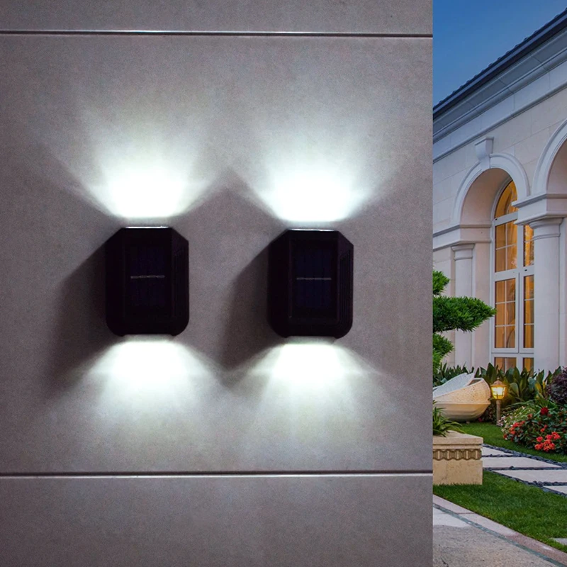 Outdoor Solar Powered Wall Lamp 6 LEDs Solar Wall Light Waterproof Up And Down Glowing Fence Light Garden Lighting Decoration