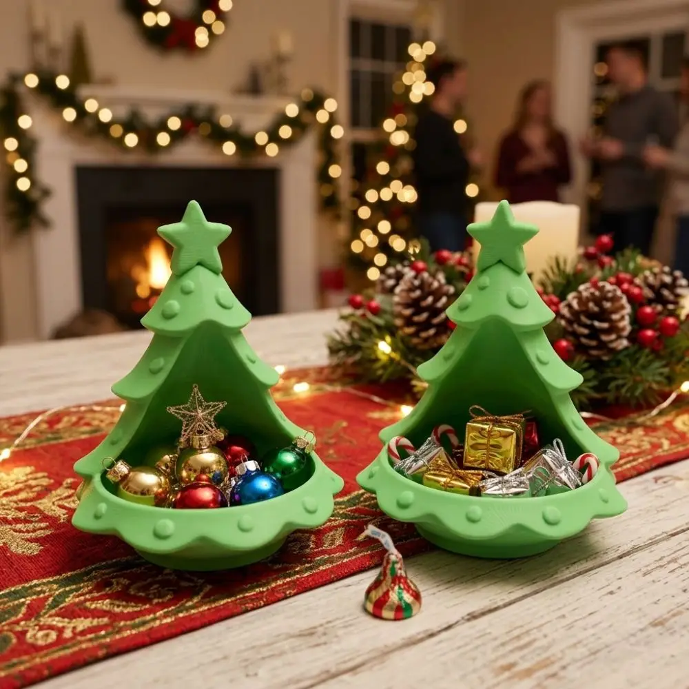 3D Printed Christmas Tree Storage Tray Star Top Accent Plastic Tree Shape Tealight Holder Hollow out Decorative