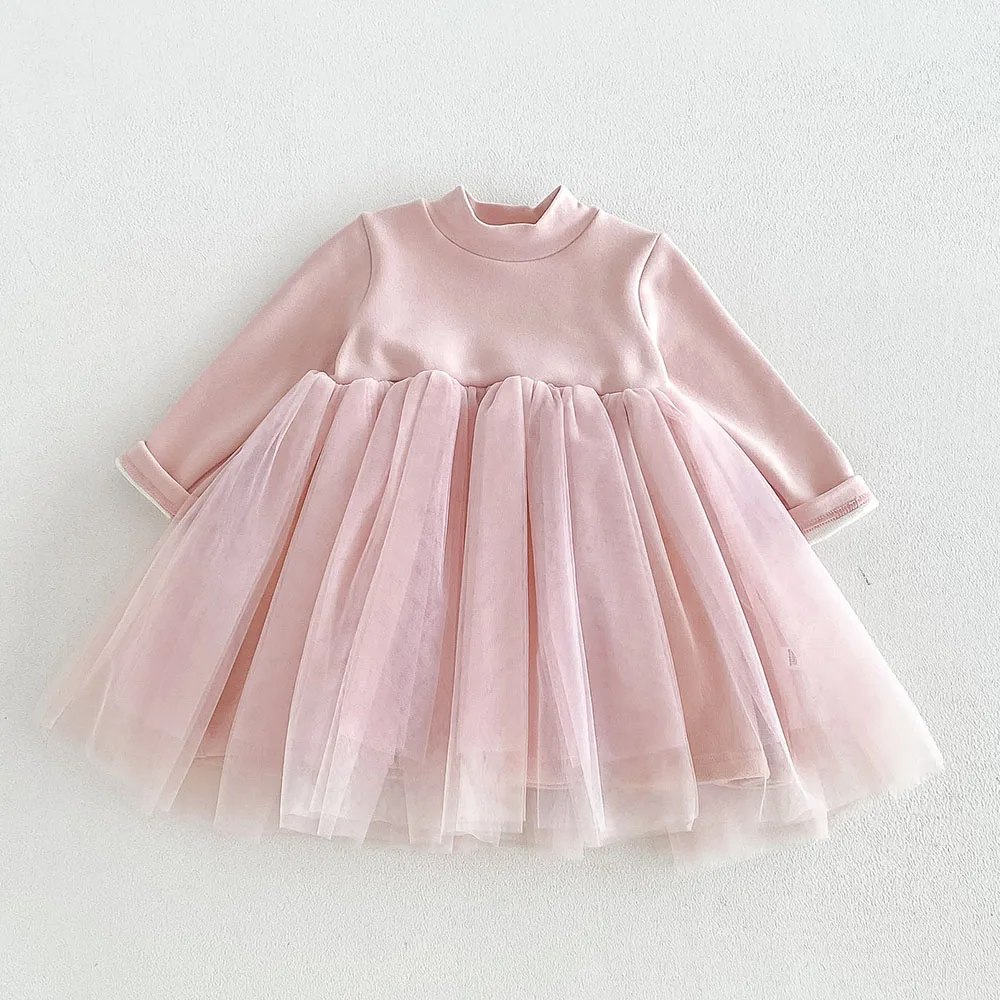 Kids Birthday Dresses For Girls Mesh Patchwork Fleece Warm Autumn Winter Children Clothes Halloween Christmas Toddler Dress