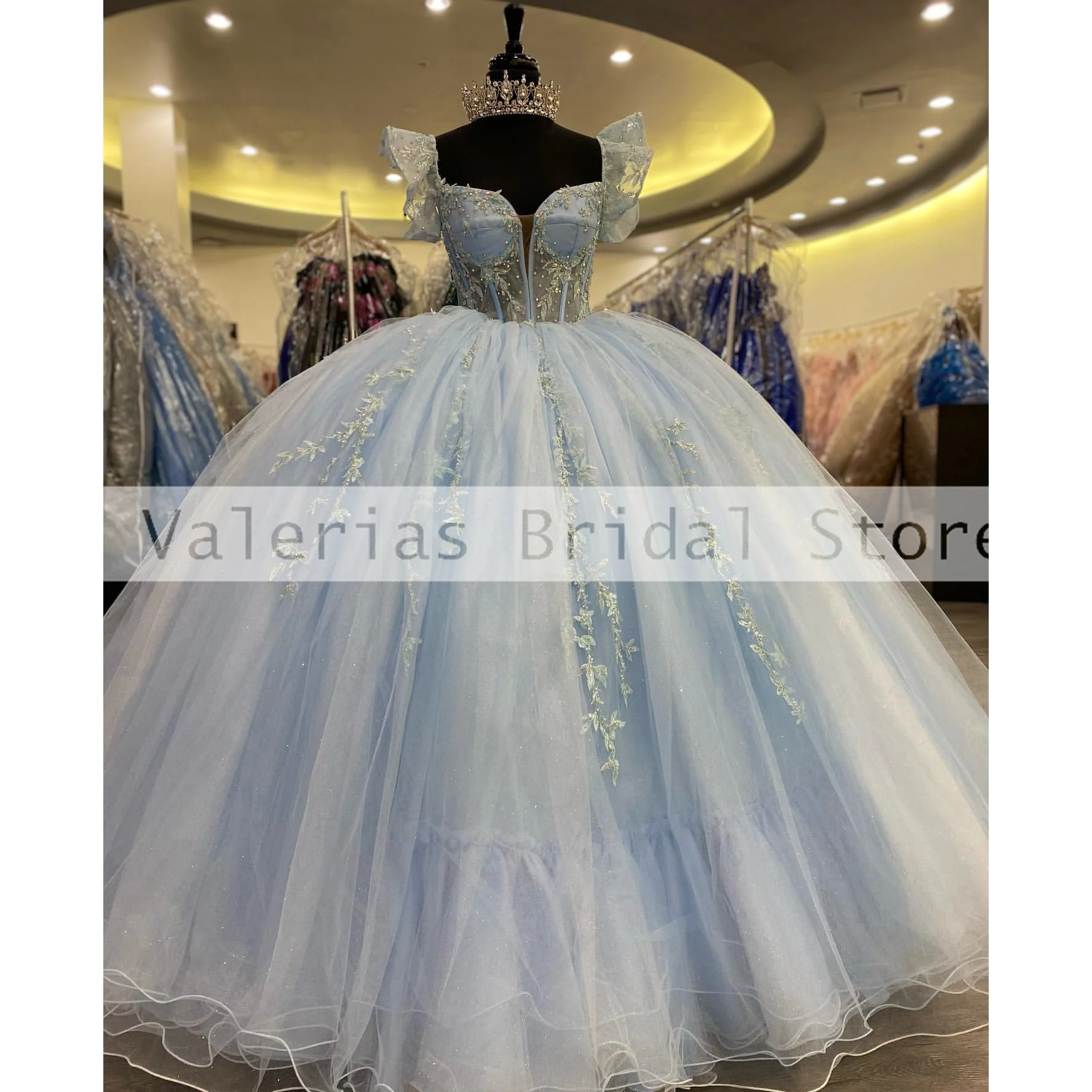 Vestido De quinceañera azul cielo De lujo, vestido De baile para niñas dulces, corsé De cuentas De encaje, 15 Vestidos De cumpleaños, Vestidos De Novia personalizados