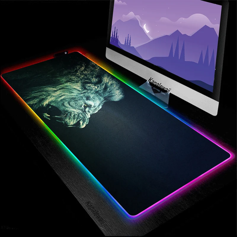 Rgb leão tigre mouse pad anime grande computador gamer teclado esteira de mesa acessórios do jogo tapete kawaii computador mesa portátil mousepad