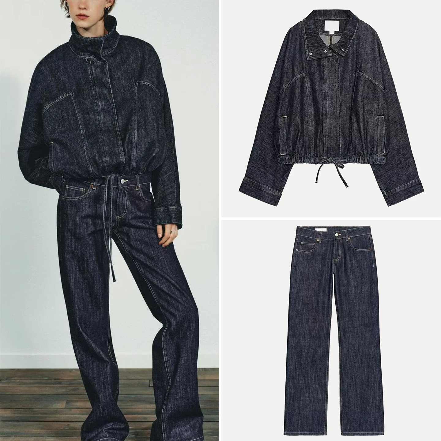 

Женский джинсовый комплект из джинсовой ткани и джинсов, осень 2023, Новое поступление, модный брендовый костюм из двух предметов Z, универсальный для всех сезонов