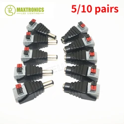 5/10Pairs Female Male DC Power Jack Connector No Screws Plug Adapter 5.5x2.1mm For 5050 3528 Single Color LED Strip CCTV Camera