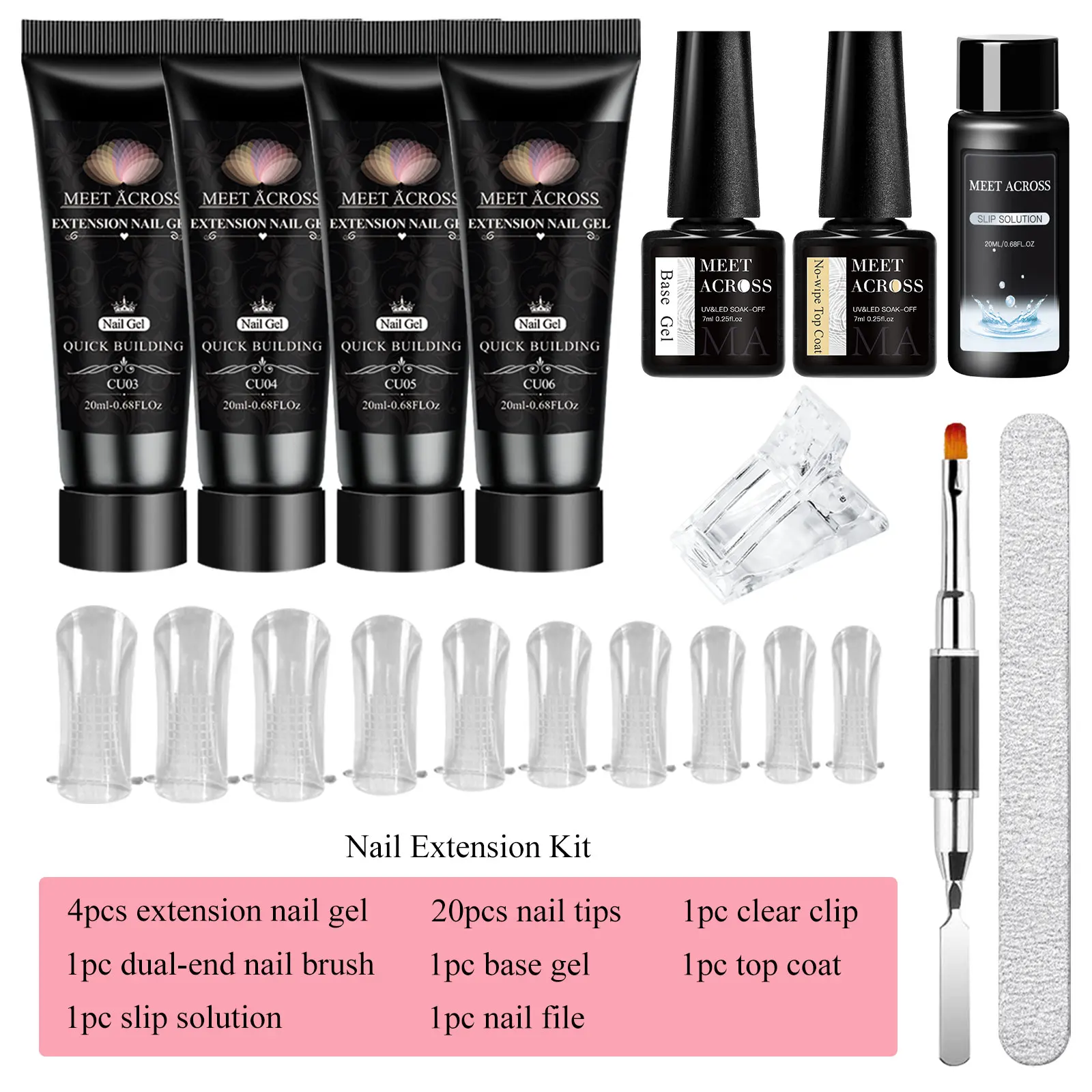 طقم جل تمديد أظافر أكريليك مكون من 12 قطعة، معطف علوي أساسي، حل منزلق وأدوات أظافر تحتوي على، طلاء نقع بالأشعة فوق البنفسجية LED للتقليم #5