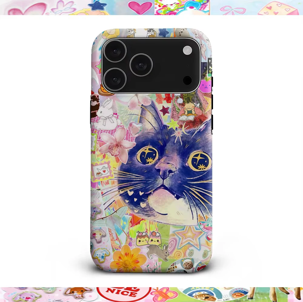 Kawaii Cat Collage Phone Case for Samsung Galaxy S20 S23 S24 S25 S26 FE Plus Ultra Edge 4G 5G Luxury Double-layer Back Cover