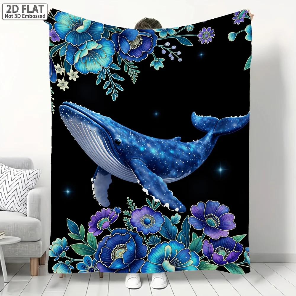Dreamy Ocean Whale And Jellyfish Blanket Glitter Starry Sea Design Cozy Throw For Sofa Living Room Decor Gift