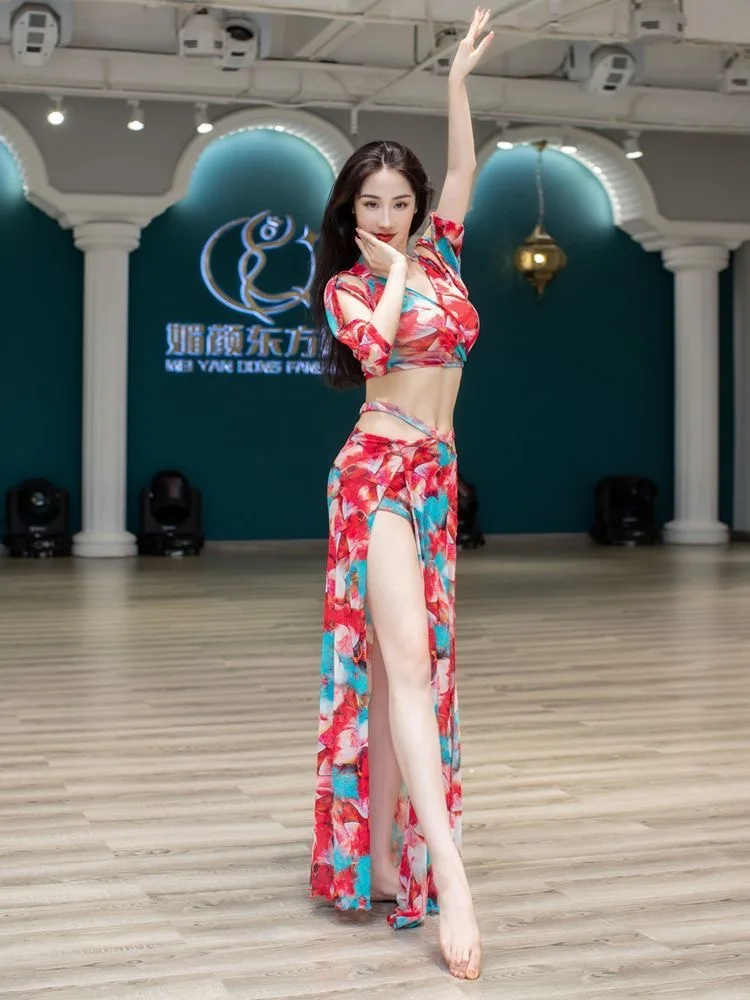 Belly dance wear print Female dance suit red Dance wear women's costume Stage clothes dance outfits women long skirts for women