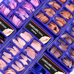 100pcs Coffin False Nails Full Cover Shiny Press On Nails Tips Acrylic Nail DIY Manicure Pink Blue Marble Color For Women