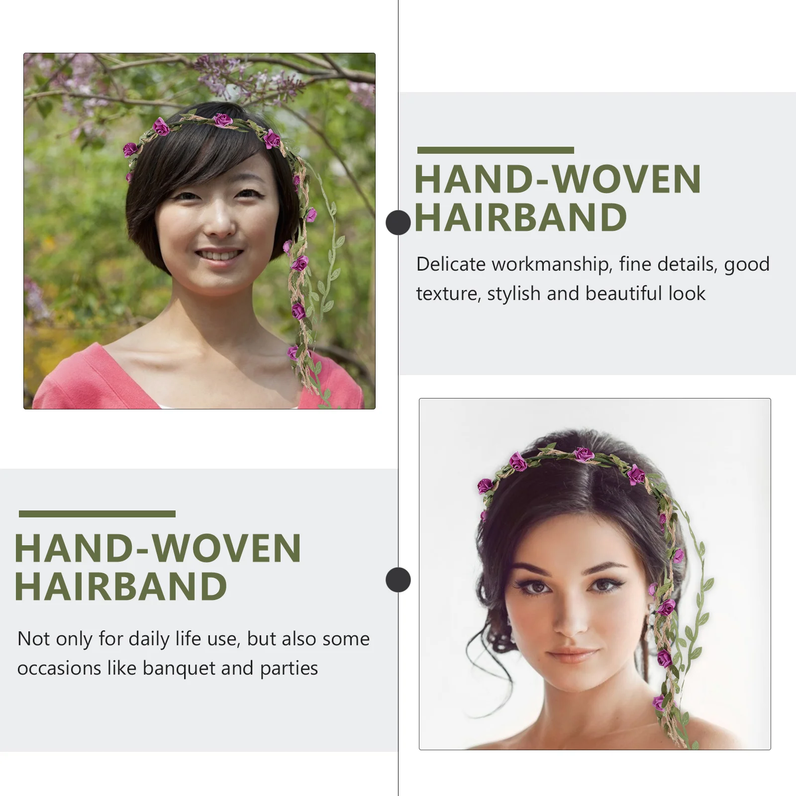 

8 шт., плетеная повязка для волос ручной работы с цветком розы и лозы, стильная легкая стильная повязка на голову, декоративный аксессуар для волос, вечерние использование