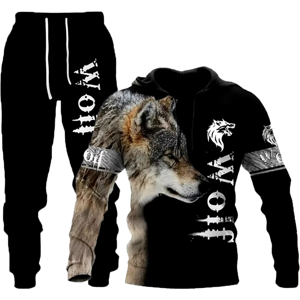 Wolf Hoodie Pullover 3D Printed Pants Suit Male Autumn Casual Sweatshirt Men Tracksuit Set Fashion Unisex Clothing Suit