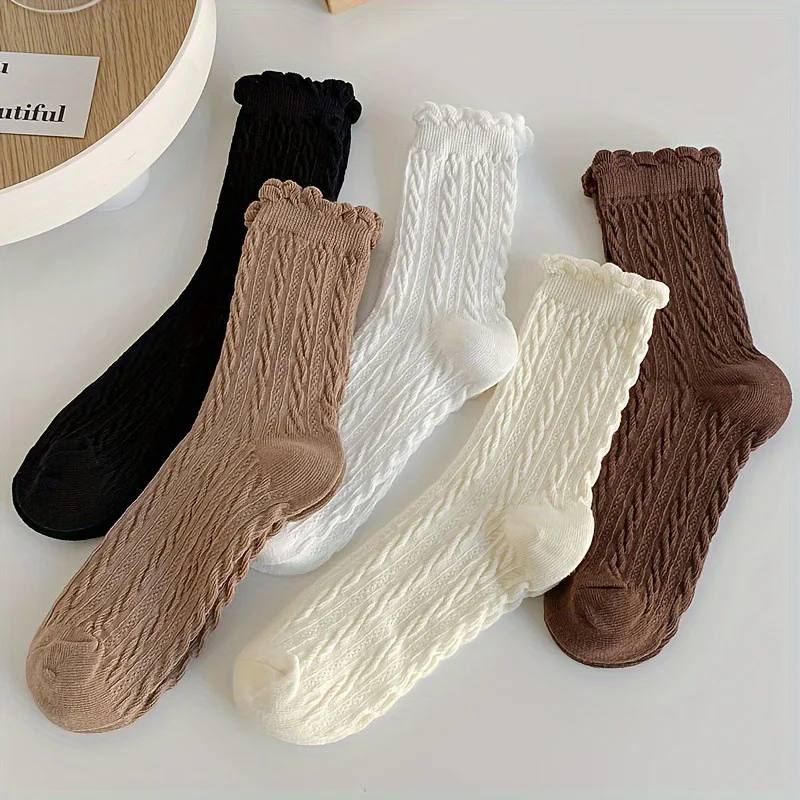 5 Pairs Women Cute Expression Printed Ankle Socks Comfort Interesting Spring Autumn Medium Tube Sock Kawaii Girls Short Socks