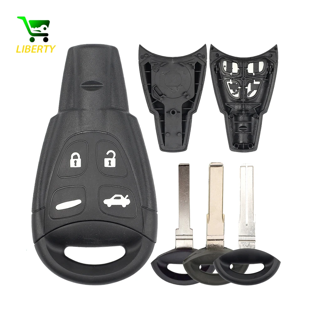 

Liberty Car Remote Key Shell Case Fob for Saab 9-3 93 2003-2007 Replacement Keyless Fob Case 4 Buttons Uncut Blade Smart Card
