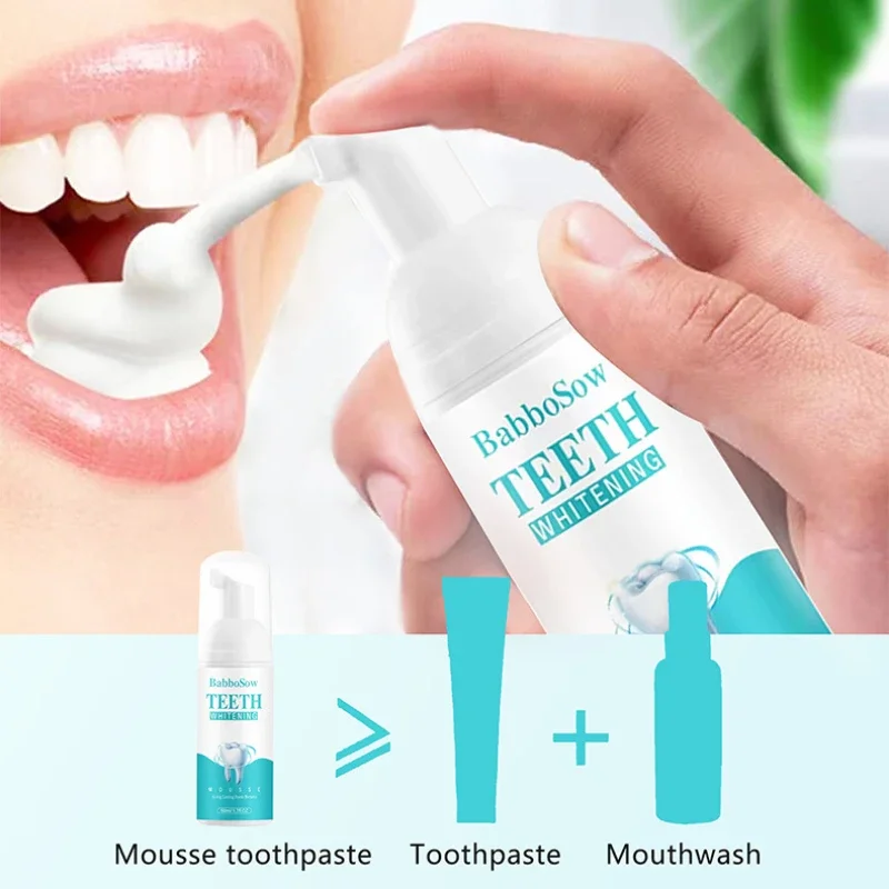 Mousse blanqueador Dental de 50ml, limpieza profunda de manchas de cigarrillos, reparación brillante, neutraliza los tonos amarillos, placa Dental, aliento fresco