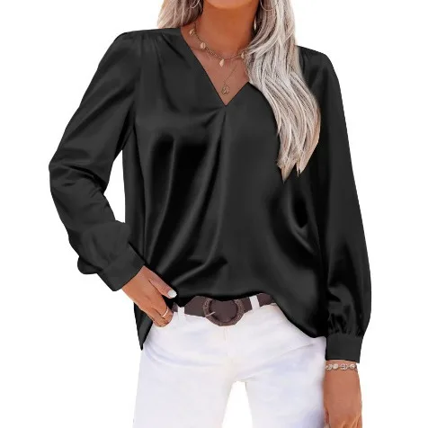 2024 Summer Trend Fashion Women\'s Casual Elegant Satin Long Sleeved Shirt Office Women\'s Shirts And Blouses Slim Femal Clothes