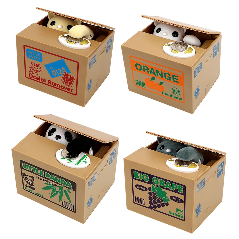 Hucha de plástico para niños, caja de ahorro de dinero automatizada, Panda, gato, robar monedas, regalo