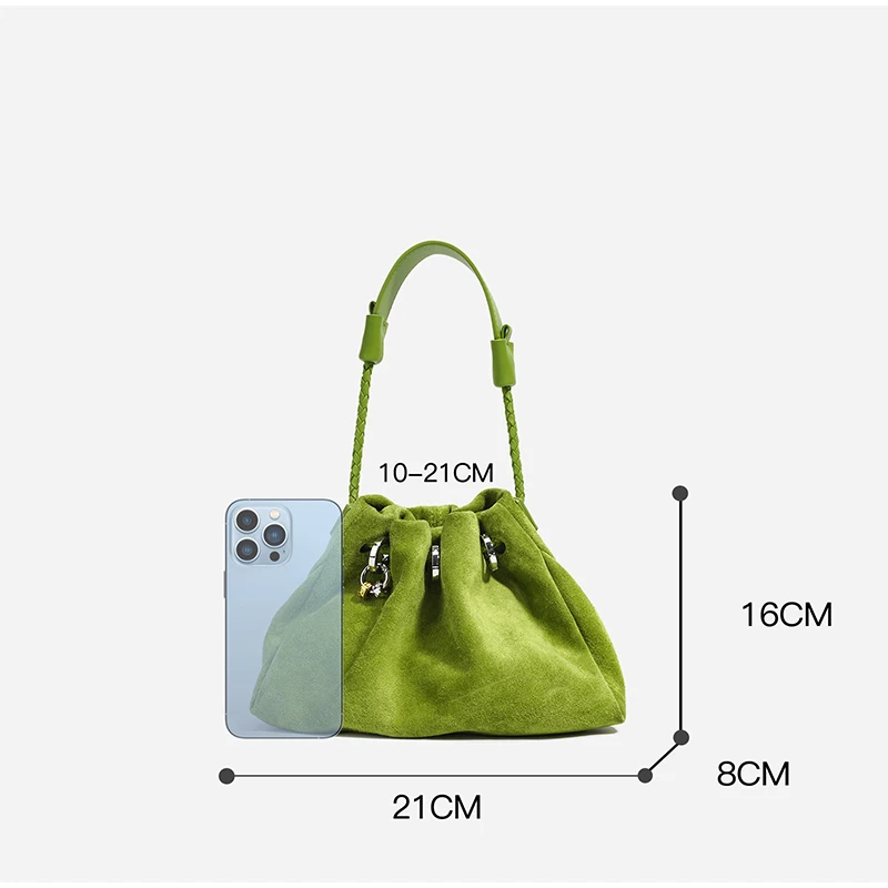 Designer-Umhängetasche aus Rindsleder und Wildleder, Glückshandtasche aus echtem Leder mit Kordelzug, lässige Cloud-Plissee-Umhängetasche für Damen – Detail 2