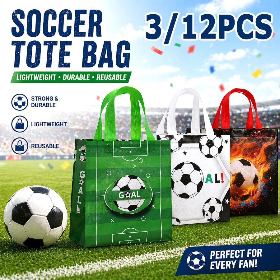 3/12 Stück Fußball-Vliesstoff-Tragetaschen, Fan-Party-Geschenk, Geburtstagsgeschenk & Aufbewahrung