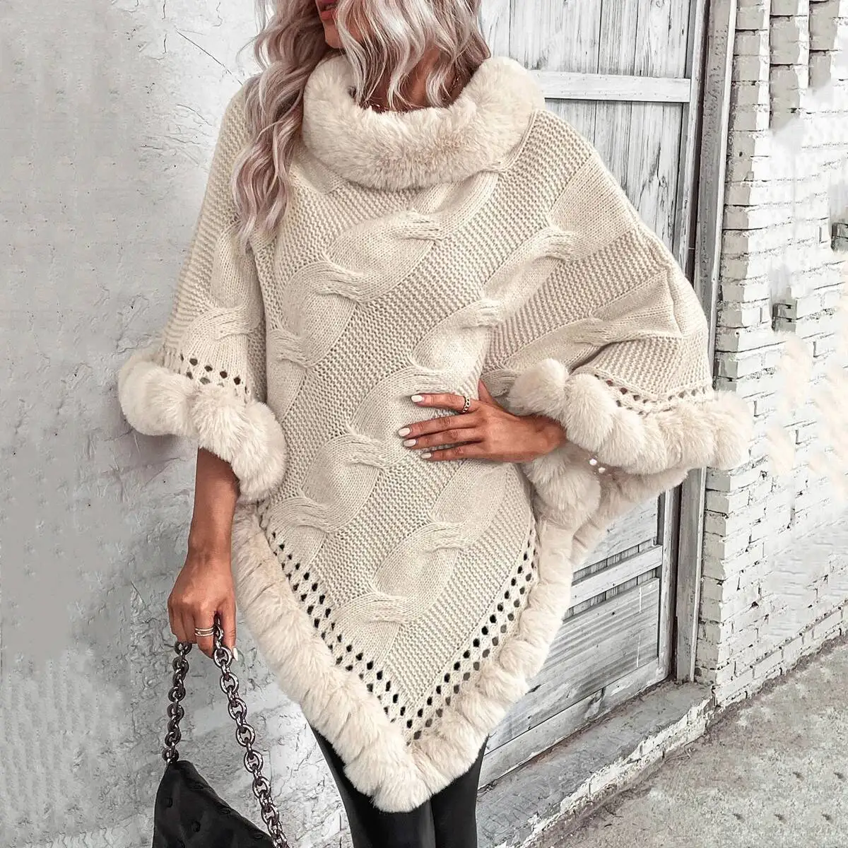 

Модный волнистый пуловер из искусственного меха кролика рекс с полной отделкой, пончо, пальто, осень-зима, женская толстая шерстяная накидка, накидка, накидки