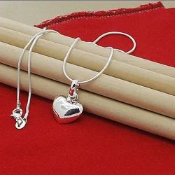 Lovely 925 Sterling Silver Solid Heart Necklace 16-30 Inches Snake Chain For Women Lady Wedding Charm Fashion Jewelry party