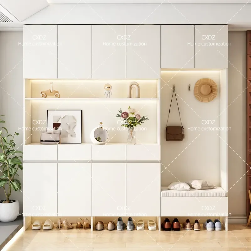 Solid Wood Oak Shoe Cabinet ENF Grade Eco Friendly Entryway Storage Locker Wall Mounted Entrance Cabinet for Home