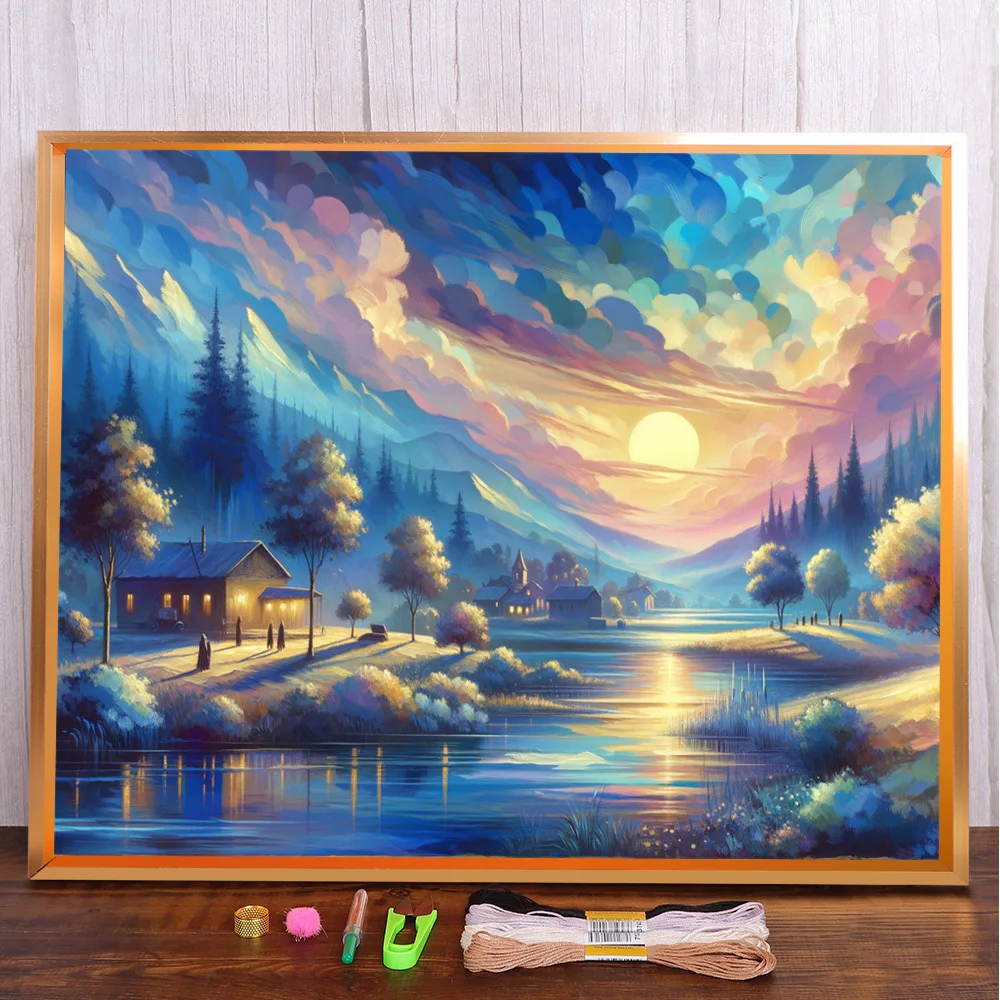 

Sunset Winter Landscape Cross-Stitch DIY Embroidery Complete Kit Hobby Sewing Needlework Handmade Promotions Different Magic