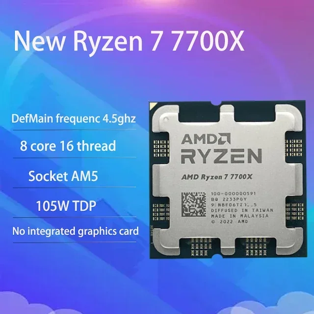 R7 7700X New Gaming CPU FOR AMD R yzen 7 7700X 4.5 GHz 8-Core 16-Thread 5NM L3=32M Socket AM5 PROCESSOR Without Cooler