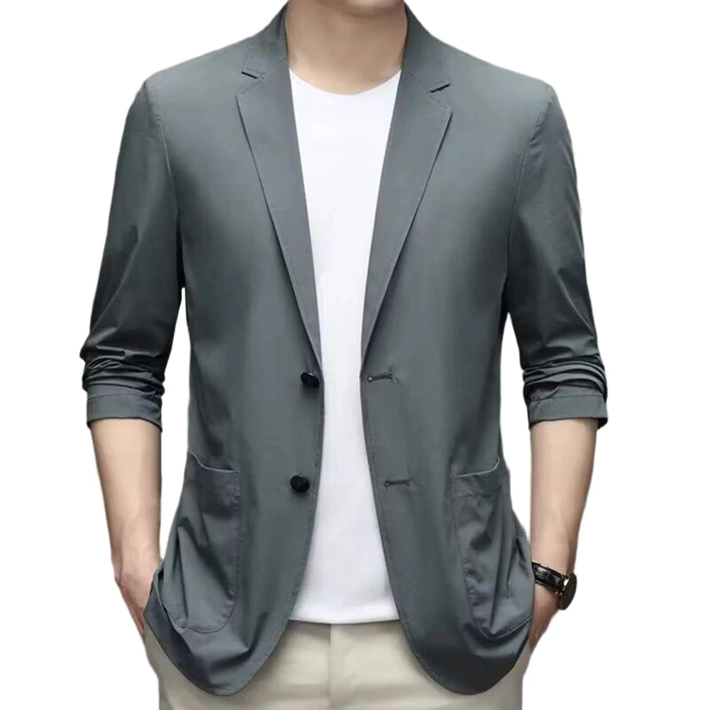 Men's Classic Fit Suit Jacket Solid Lapel Blazer for Casual Daily Wear Business Outings Polyester Coat Four Season