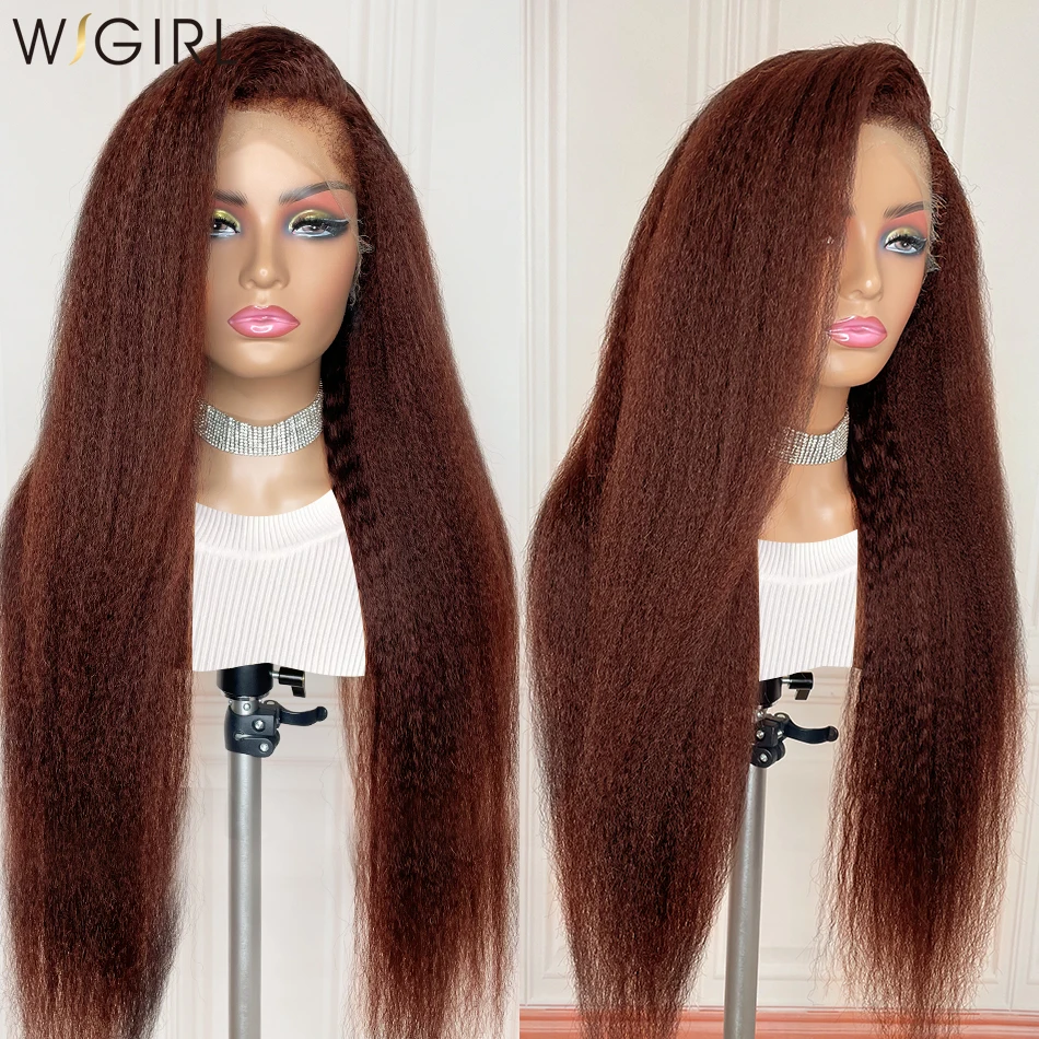 Wigirl 32 Inch Reddish Brown Kinky 13x4  Straight Human Hair Wigs Pre Plucked 13X6 HD Transparent Lace Frontal Wig  For Women